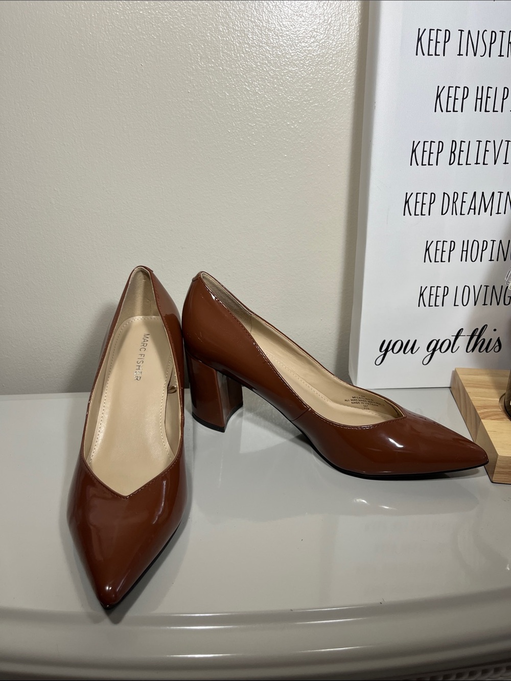 Marc Fisher Glossy Chestnut Pointed-Toe Pumps - Picture 4 of 9
